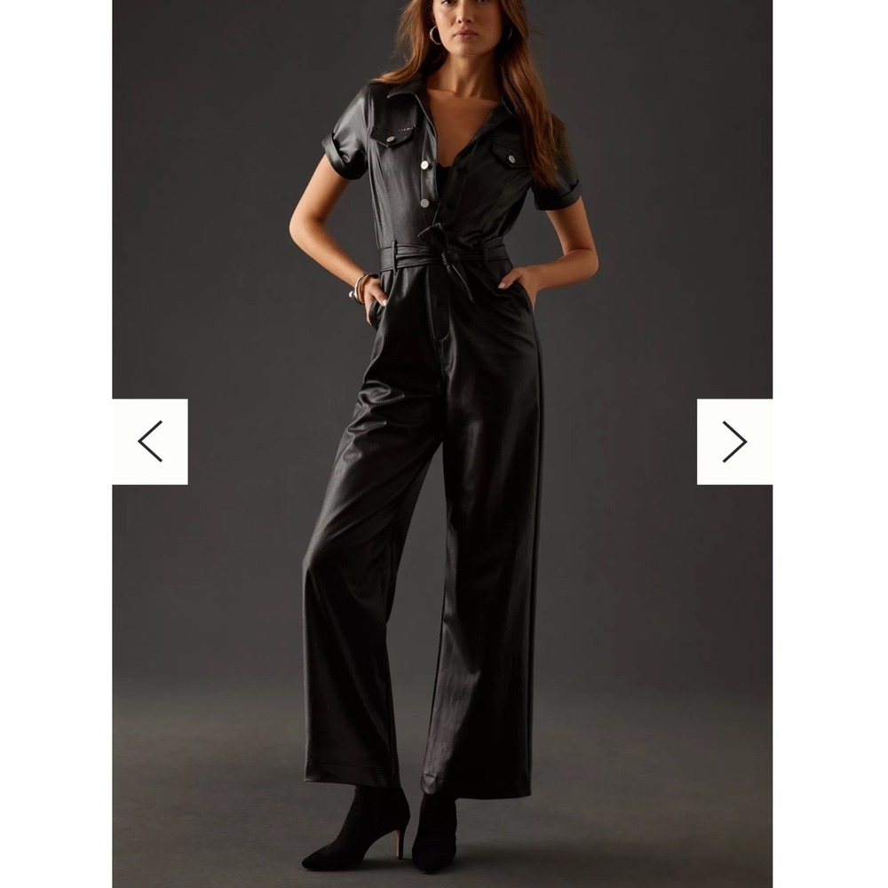 Paige Anessa Faux Leather Jumpsuit Button Down‎ Black Size 8